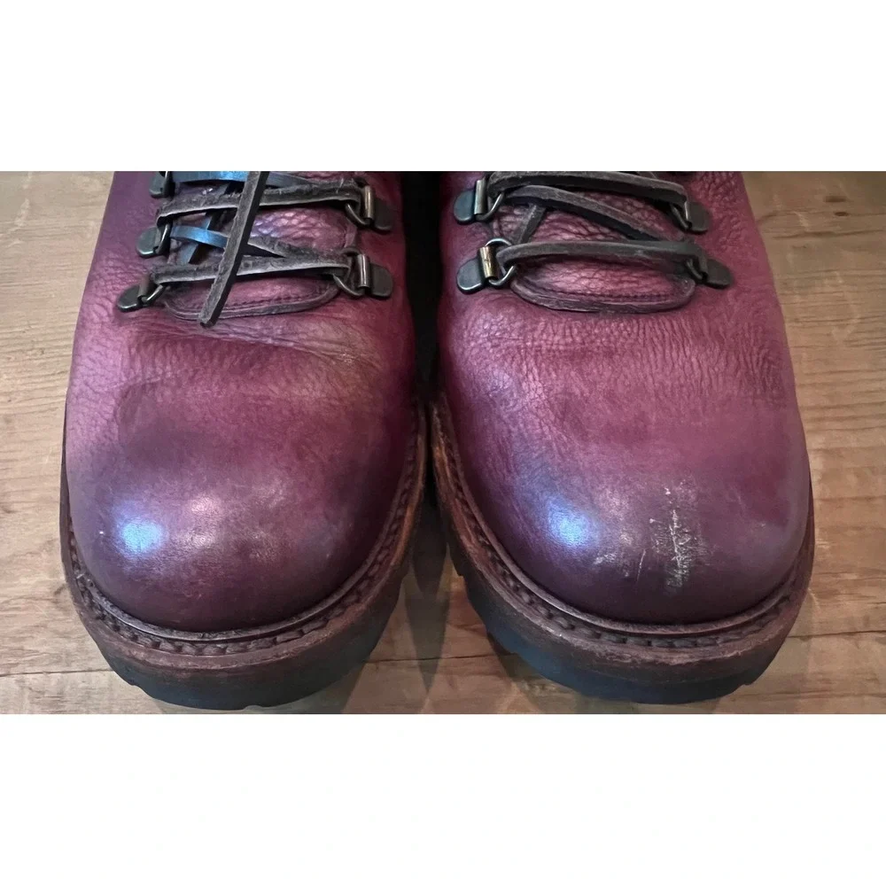 Antonio Maurizi Mens 9.5 Burgundy Pebbled Leather Hiking Boots Italy Lug Sole